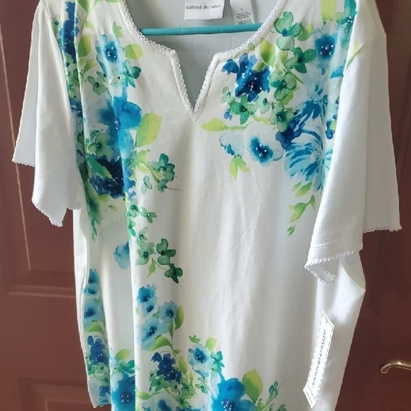 Alfred Dunner Floral Top LARGE & Green Classic Capris Size 10 - Picture 4 of 9